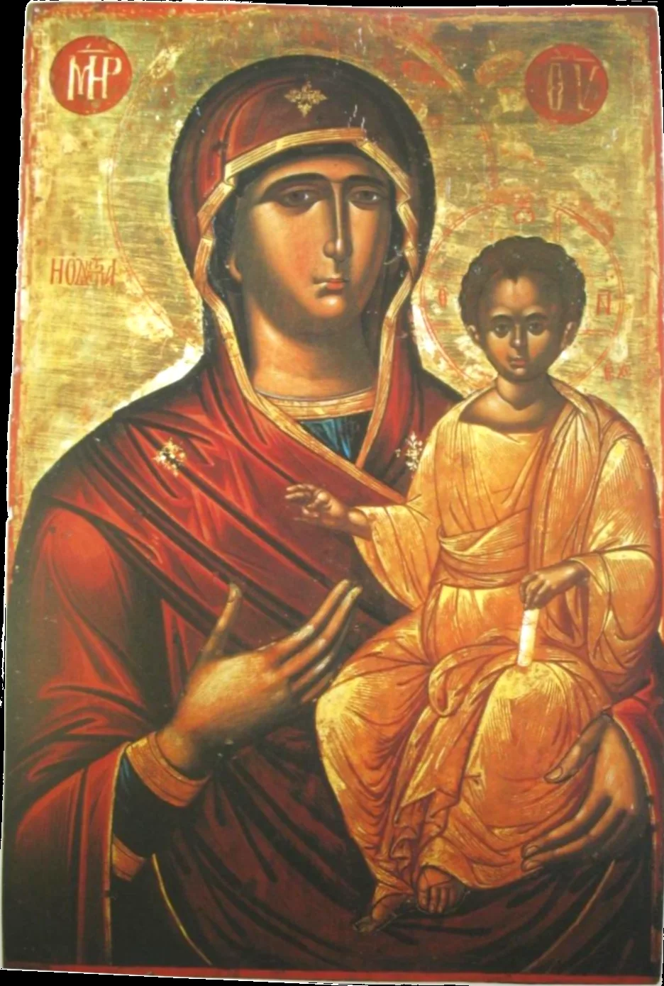 Icon of the Virgin holding the Christ Child and pointing to him